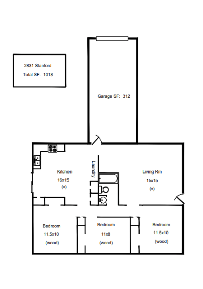Floor plan for 3 beds, 1 bath, 1191 sqft